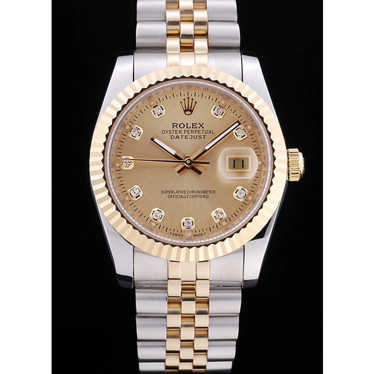 Best AAA Replica Sites Ribbed Diamonds Bezel Rolex 7452 Datejust Dial Gold 0611